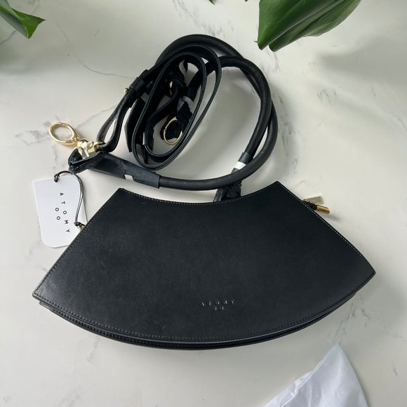 ATOMY STUDIOS OO Atom Arc Bag Black Leather Gold Tone Hardware NEW w/ 3 straps - Picture 7 of 8